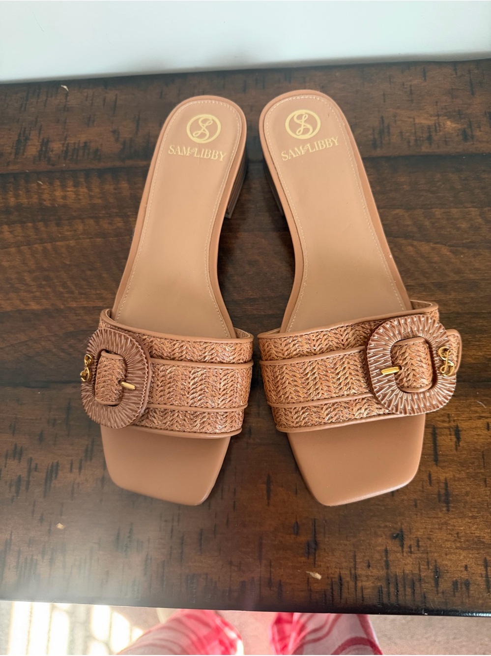 Sam & Libby Tan Braided Buckle Slide Mules